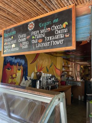 Vegan menu board  at WAIRA Ice Cream & Speciality Coffee in Minca