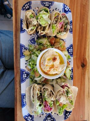 big falafel wrap plate with hummus at Marhaba in Minca