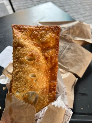 Their Pastels Are Huge!  at Um Sonho de Coxinha (Cantina Vegana) in Sao Paulo