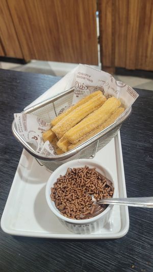 Churros with Chocolate at Um Sonho de Coxinha (Cantina Vegana) in Sao Paulo