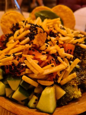 Self-created bowl with quinoa, spicy tofu, salmon etc. at Hawaii Poké Bowl in The Hague