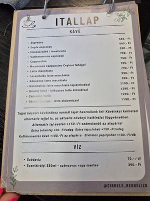 Coffee option at Cirkele in Eger