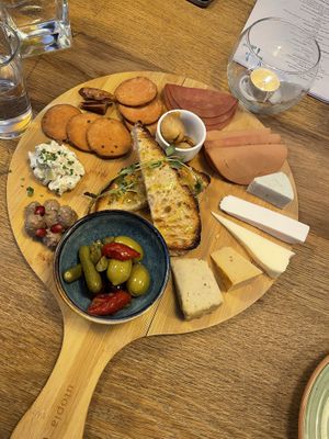 Cheese and charcuterie plate.   at Veganska Ölbaren in Stockholm