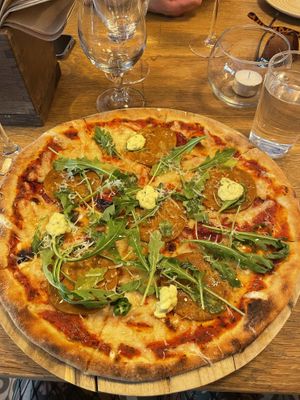 Salami pizza   at Veganska Ölbaren in Stockholm