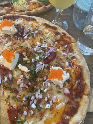 Caviar pizza  at Veganska Ölbaren in Stockholm