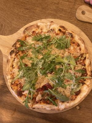 tuna pizza  at Veganska Ölbaren in Stockholm