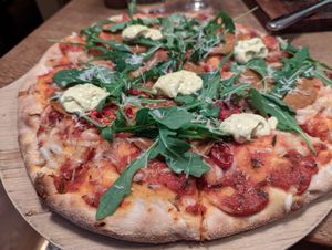 Pizza salami at Veganska Ölbaren in Stockholm