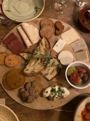 Large cheese and charcuterie board   at Veganska Ölbaren in Stockholm