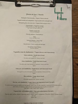 Menu 1 at Veganska Ölbaren in Stockholm