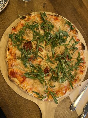 Tuna pizza  at Veganska Ölbaren in Stockholm