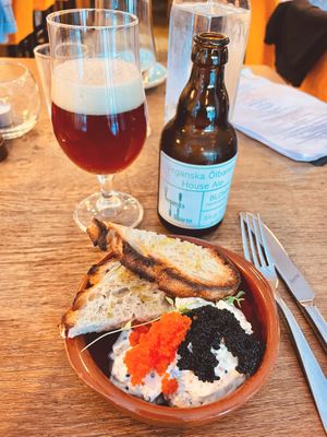 vegan version of a fish roe at Veganska Ölbaren in Stockholm