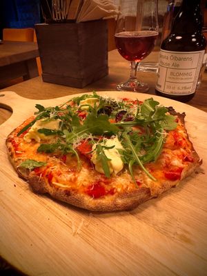 Amazing pizza, don’t let the size fool you!  at Veganska Ölbaren in Stockholm