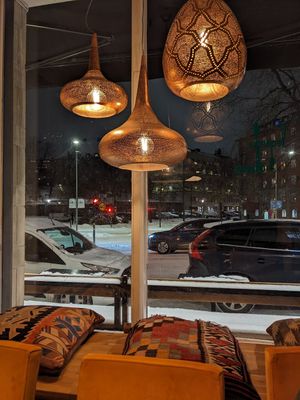 View out the window at Veganska Ölbaren in Stockholm