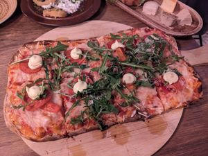 Salami mini pizza at Veganska Ölbaren in Stockholm