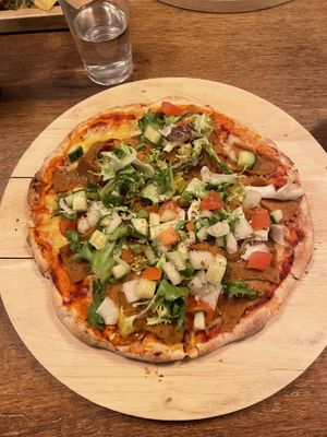Kebab pizzaa  at Veganska Ölbaren in Stockholm