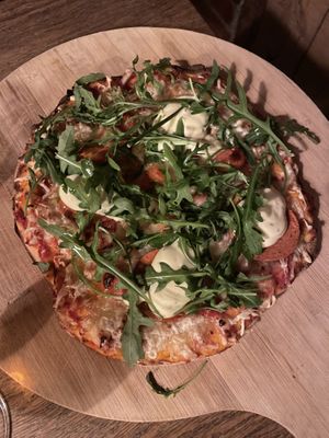 Pepperoni mini pizza  at Veganska Ölbaren in Stockholm