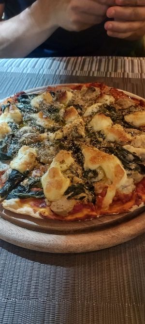 Garlic mushroom and spinach pizza at Beyond The Root in Khao Lak