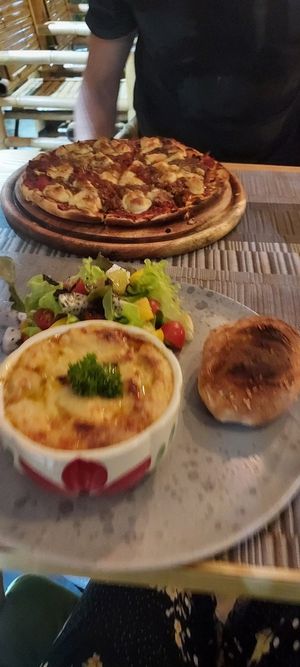 Lasagne and meat feast pizza at Beyond The Root in Khao Lak