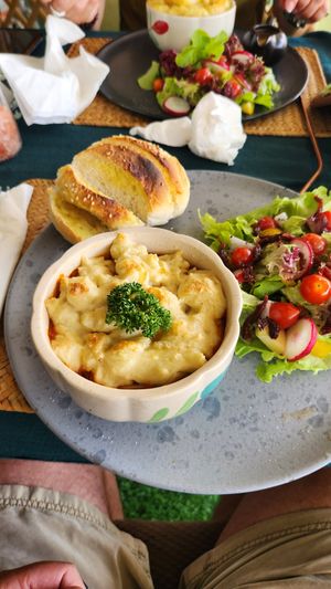 Lasagna, salad and garlic bread. Yum at Beyond The Root in Khao Lak