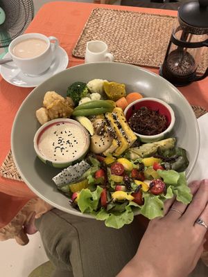 Buddha bowl and date seed coffee  at Beyond The Root in Khao Lak