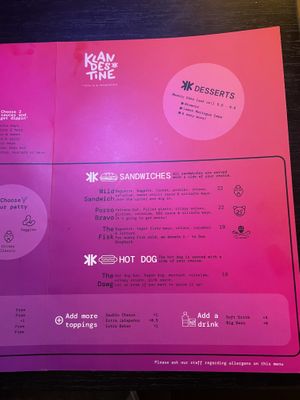 Menu  at Klandestine in Basel