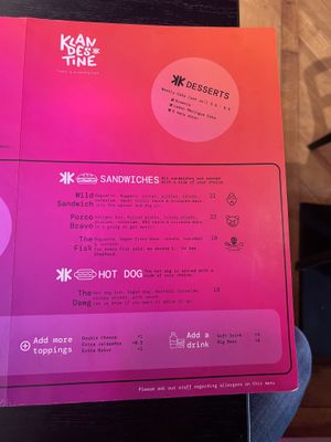 Sandwich menu  at Klandestine in Basel