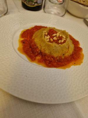Chickpea cream with sauté tomatoes and pine nuts at Sapori di Casa in Aosta