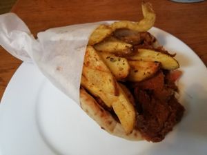 Seitan + chips gyro at Yiamas Greek Taverna in Glasgow