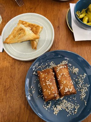 Vegan spanakopita and tyropitaki    at Yiamas Greek Taverna in Glasgow