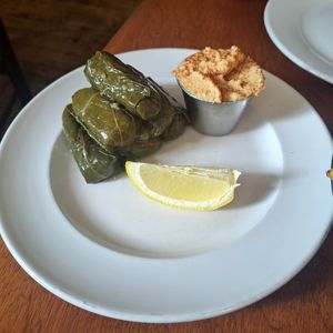 Dolmades with hummus at Yiamas Greek Taverna in Glasgow