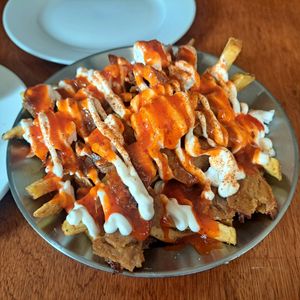 Loaded vegan fries, absolutely unbelievable at Yiamas Greek Taverna in Glasgow