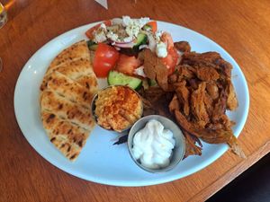 Seitan gyro (although no flatbread? 🤣🤭 not sure if this was a mistake but we were so full that it didn't matter and we didn't question it) at Yiamas Greek Taverna in Glasgow