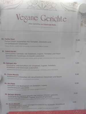 Vegan menu! at Indian Palace in Mainz