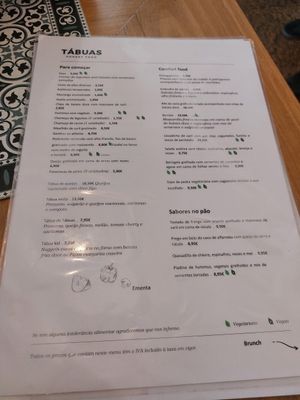 Menu at Tabuas in Sintra