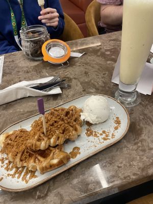 Biscoff croffles and a milkshake   at Heavenly Desserts in Newcastle Upon Tyne