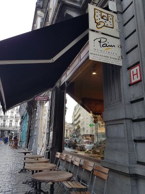 front of LPQ at Le Pain Quotidien in Brussels