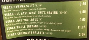 Sweet vegan crepe menu  at Crêpeaffaire in Newcastle Upon Tyne