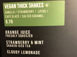 Vegan milkshake menu   at Crêpeaffaire in Newcastle Upon Tyne