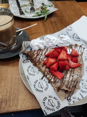 Vegan strawberry, chocolate and cream pancake at Crêpeaffaire in Newcastle Upon Tyne