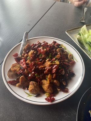 Chilli and peanut ‘chicken'  at Panda's Kitchen in Harrow