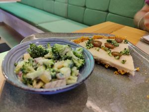 Brocoli mango salad and quiche at Greens 42 in Alicante