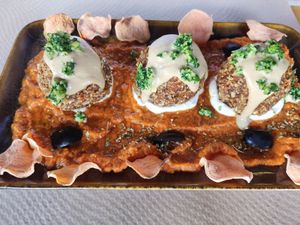 Vegan homemade albondigas at Greens 42 in Alicante