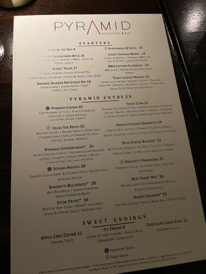 Menu  at Pyramid Restaurant and Bar in Dallas