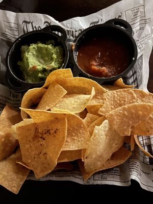 Guacamole and salsa with chips  at Pyramid Restaurant and Bar in Dallas