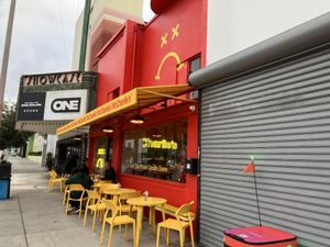 outdoor tables under heat lamps  #Veganuary at Mr.Charlie's - Los-Angeles in Los Angeles