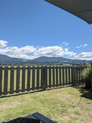 Gorgeous views to watch the sky divers land at Hangar Round Cafe in Motueka