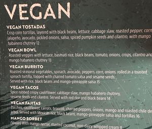Separate vegan menu  that to be requested  at Mama Tigre in Oakton