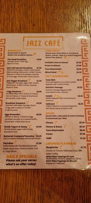 Menu 1 at Jazz Café in Doncaster