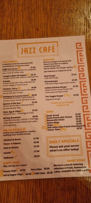 Menu 2 at Jazz Café in Doncaster
