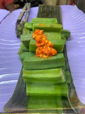 Lady fingers with sambal chilli at Peranakan Vegetarian in Central Singapore